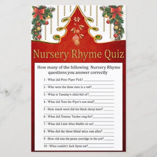 Christmas Gold Tree Nursery Rhyme Quiz baby shower