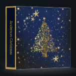 Christmas Gold Tree on Blue Custom 3 Ring Binder<br><div class="desc">Christmas Gold Tree on Blue</div>