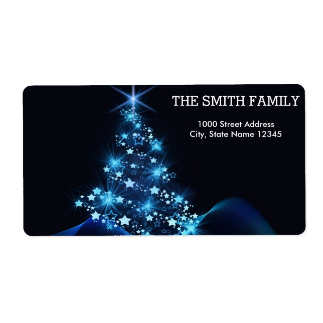 Christmas Gold Tree with Black Background Label (Front)