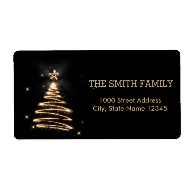 Christmas Gold Tree with Black Background Label (Front)