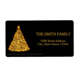 Christmas Gold Tree with Black Background Label