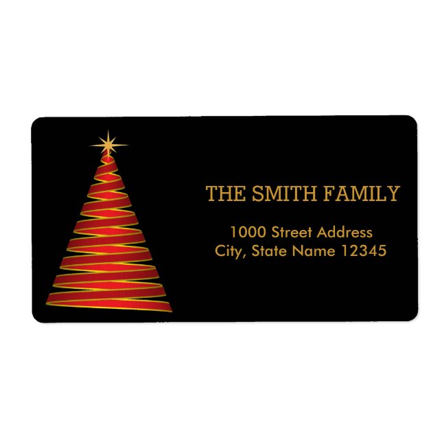 Christmas Gold Tree with Black Background Label (Front)