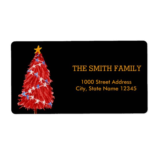 Christmas Gold Tree with Black Background Label (Front)