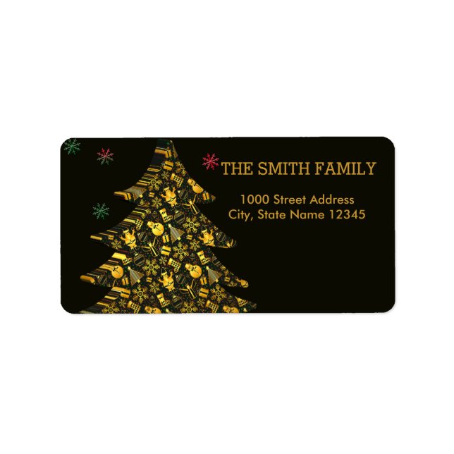 Christmas Gold Tree with Black Background Label (Front)