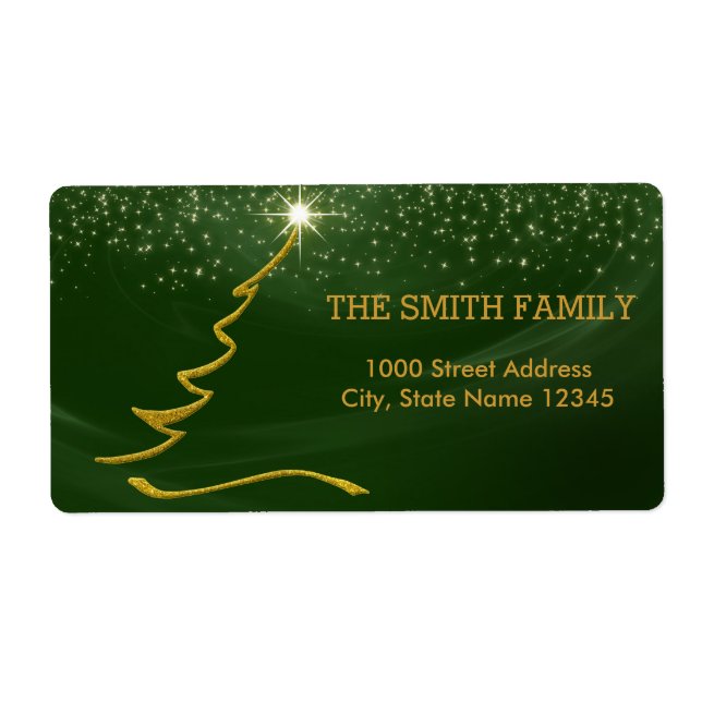 Christmas Gold Tree with Glitter Background Label (Front)