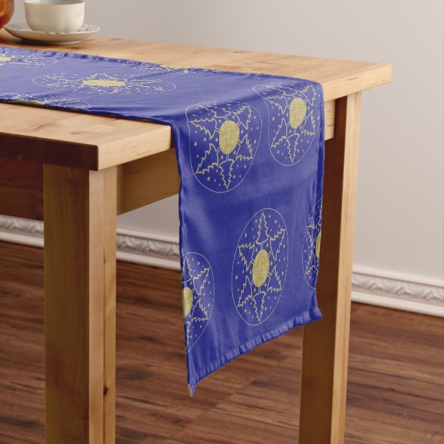 Christmas Gold Trees Personalize 14 x 72 Short Table Runner (In Situ)