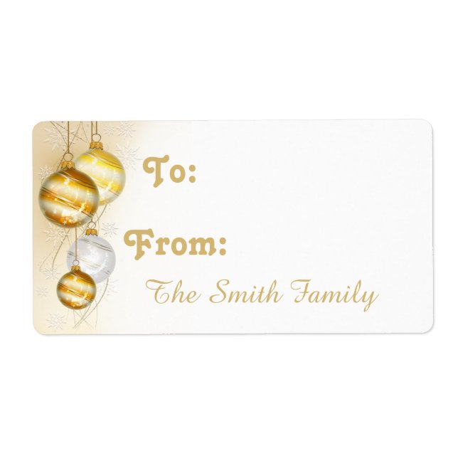 Christmas Gold White Ball Ornaments Label (Front)