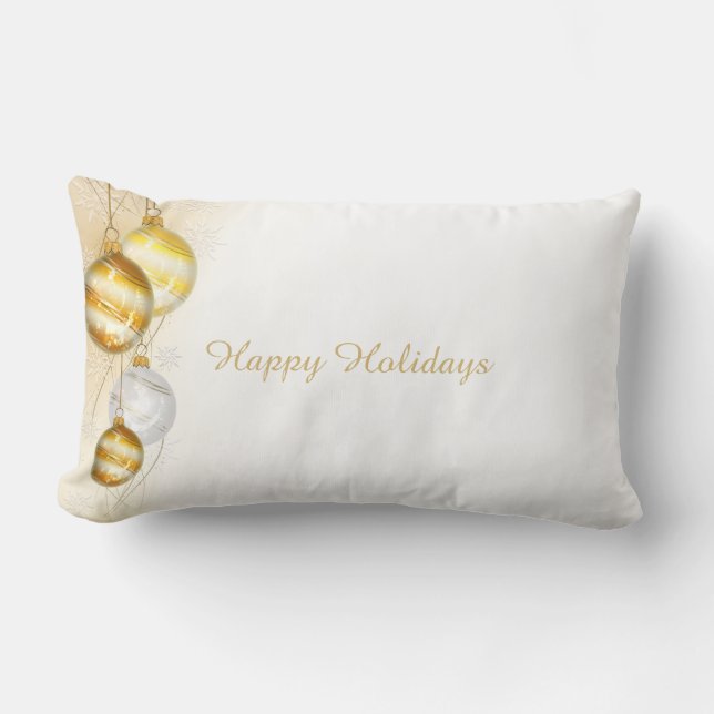 Christmas Gold White Ball Ornaments Lumbar Pillow (Front)