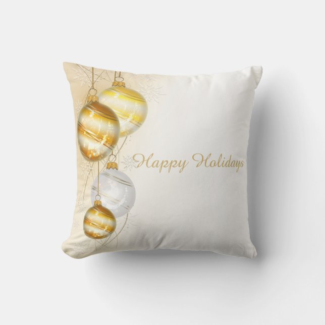 Christmas Gold White Ball Ornaments Throw Pillow (Front)