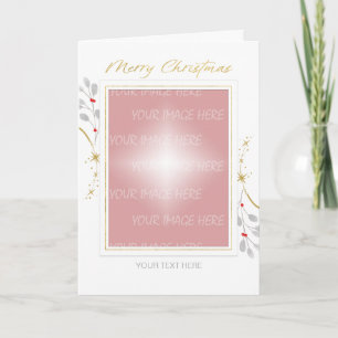 Christmas Gold White Gray Photo Border Holiday Card