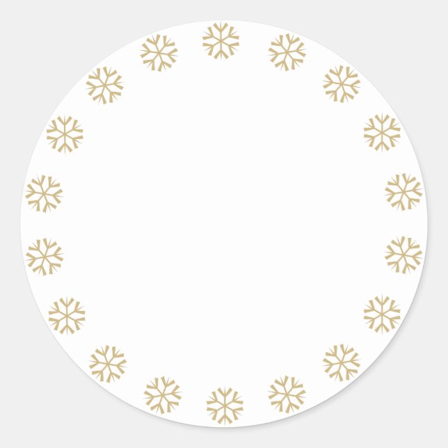 Christmas Gold white snowflakes border blank cute Classic Round Sticker (Front)