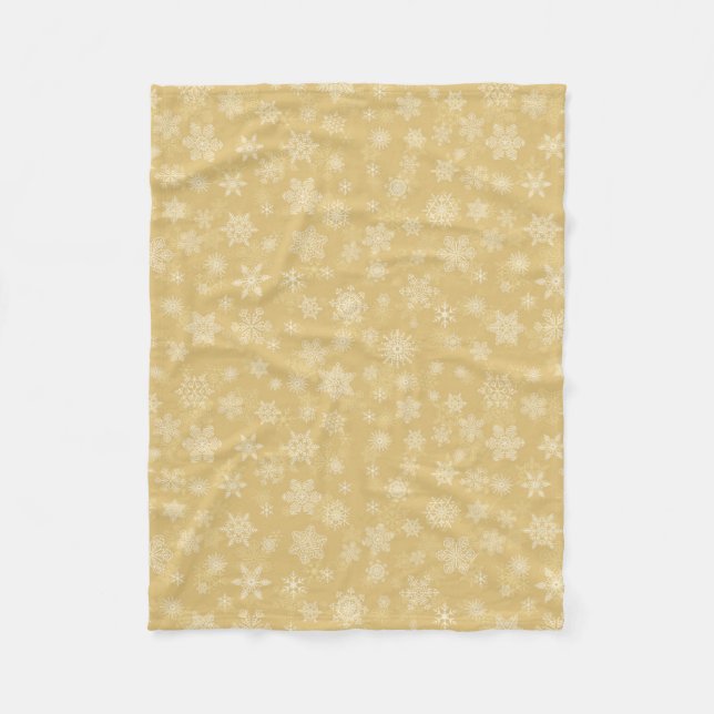Christmas Gold,white Snowflakes Fleece Blanket (Front)