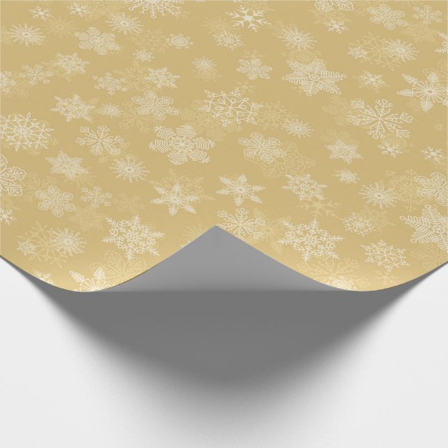 Christmas Gold,white Snowflakes Wrapping Paper (Corner)
