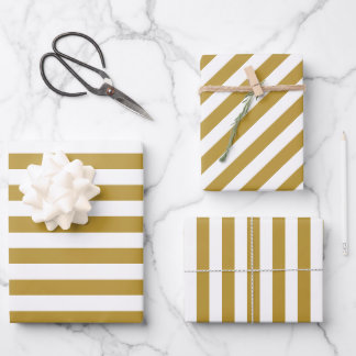  Christmas gold & white striped  Wrapping Paper Sheets