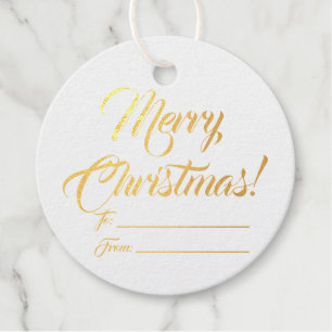 Christmas gold white to from blank script elegant foil favor tags