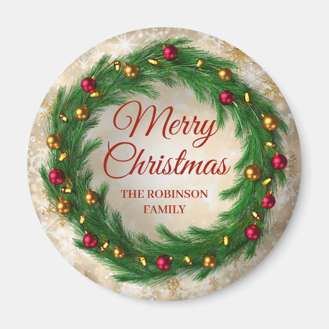 Christmas Gold Winter Sparkle Festive Wreath Magnet (Front)