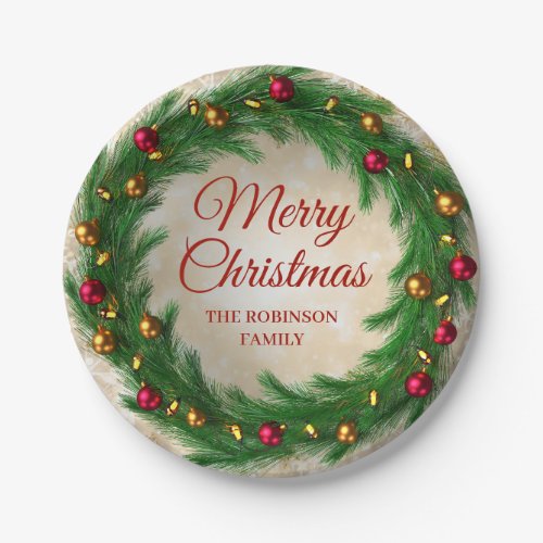 Christmas Gold Winter Sparkle Festive Wreath Paper Plates