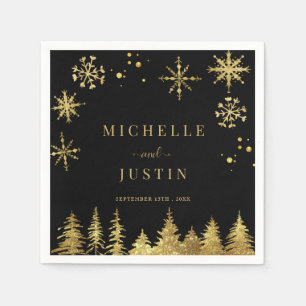 Christmas Gold  Woodland Pine Trees Wedding  Napkins