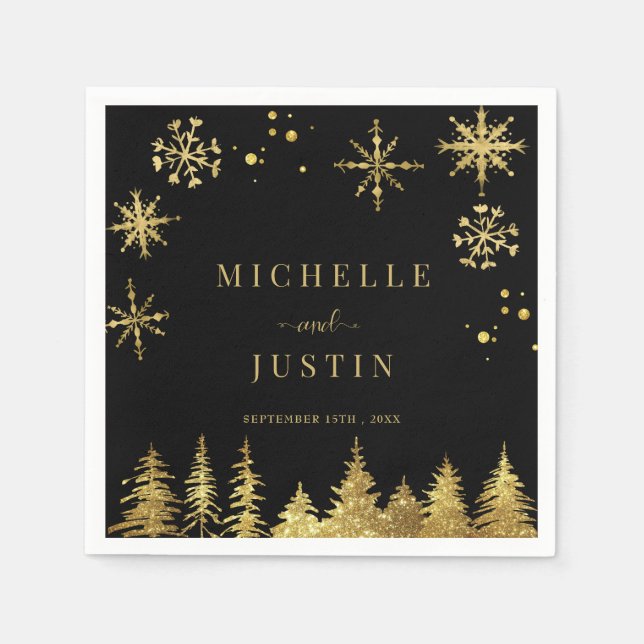 Christmas Gold  Woodland Pine Trees Wedding  Napkins (Front)