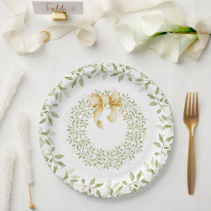 Christmas Gold Wreath Elegant Country Holiday Paper Plates