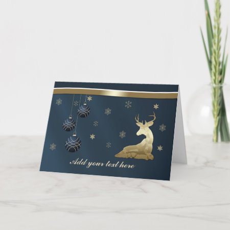 Christmas, Golden Deer And Snowflakes Holiday Card