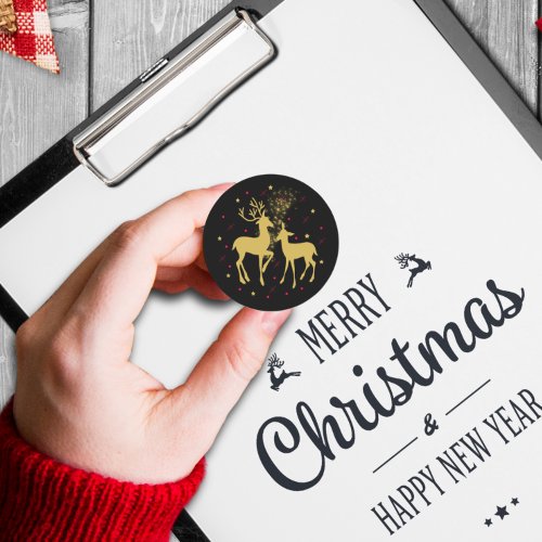 Christmas Golden Deer Couple Silhouettes Classic Round Sticker