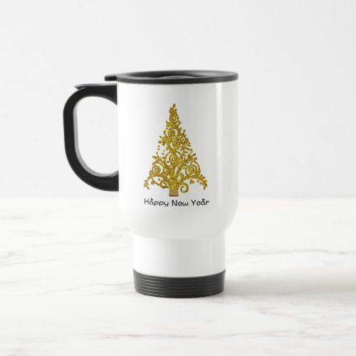christmas golden glitter tree travel mug