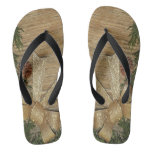 Christmas Golden Green Leaves Red Gift Winter Flip Flops