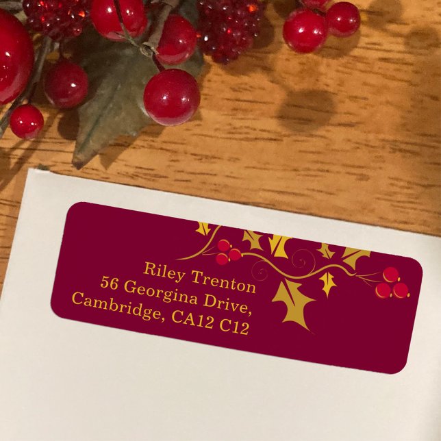 Christmas golden holly and red berries graphic  label (Creator Uploaded)