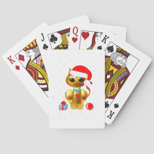 Christmas golden kitty cat cartoon poker cards (Back)