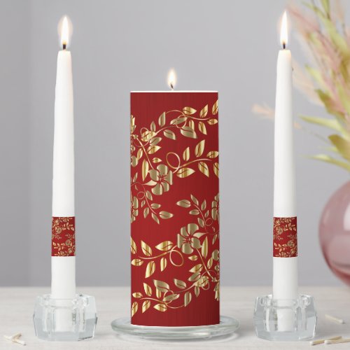 Christmas Golden Leaves Red Holidays Unity Candle Set