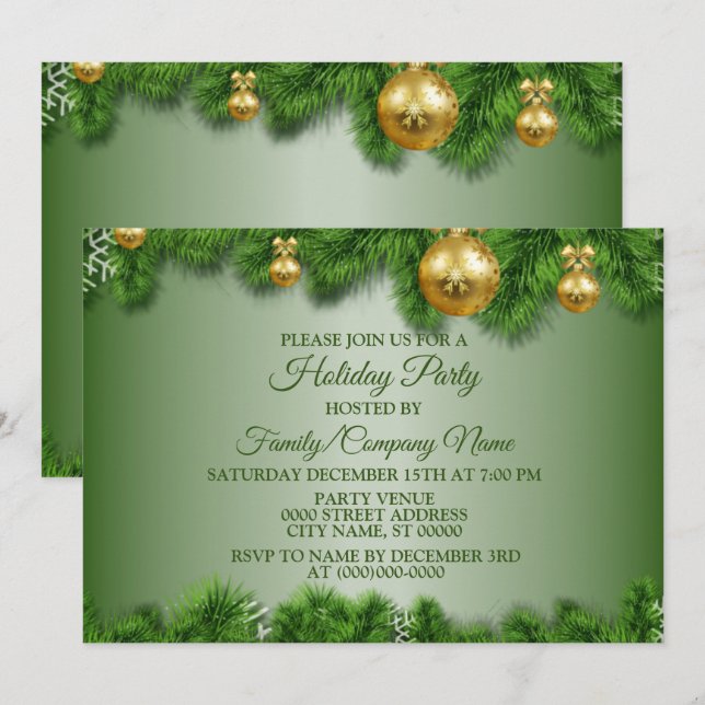 Christmas Golden Ornaments Holidays Party Invitation (Front/Back)