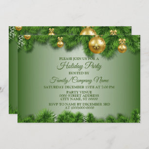 Christmas Golden Ornaments Holidays Party Invitation