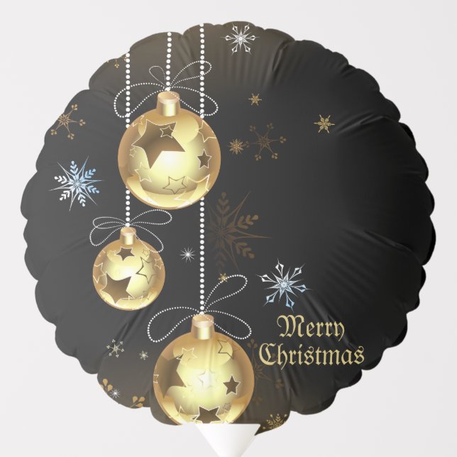 Christmas Golden Ornaments Shiny Stars Black Balloon (Front)