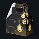 Christmas Golden Ornaments Shiny Stars Black Favor Boxes<br><div class="desc">Christmas Golden Ornaments Shiny Stars Black Favor Boxes. Unique,  beautiful,  stylish design. Easy to be personalized. Font style,  size and colors can be changed. Matching items available.</div>