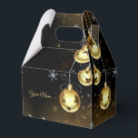 Christmas Golden Ornaments Shiny Stars Black Favor Boxes<br><div class="desc">Christmas Golden Ornaments Shiny Stars Black Favor Boxes. Unique,  beautiful,  stylish design. Easy to be personalized. Font style,  size and colors can be changed. Matching items available.</div>