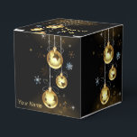 Christmas Golden Ornaments Shiny Stars Black Favor Boxes<br><div class="desc">Christmas Golden Ornaments Shiny Stars Black Favor Boxes. Unique,  beautiful,  stylish design. Easy to be personalized. Font style,  size and colors can be changed. Matching items available.</div>
