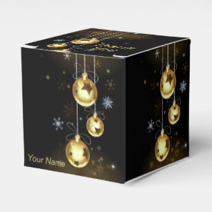 Christmas Golden Ornaments Shiny Stars Black Favor Boxes