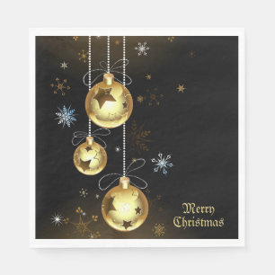 Christmas Golden Ornaments Shiny Stars Black Napkins