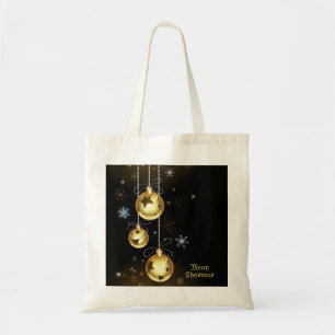 Christmas Golden Ornaments Shiny Stars Black Tote Bag