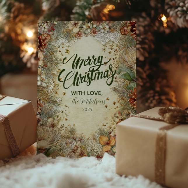 Christmas Golden Pine Greenery Holiday Card (Creator Uploaded)