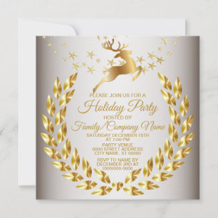Christmas Golden Reindeer Holidays Party Invitation