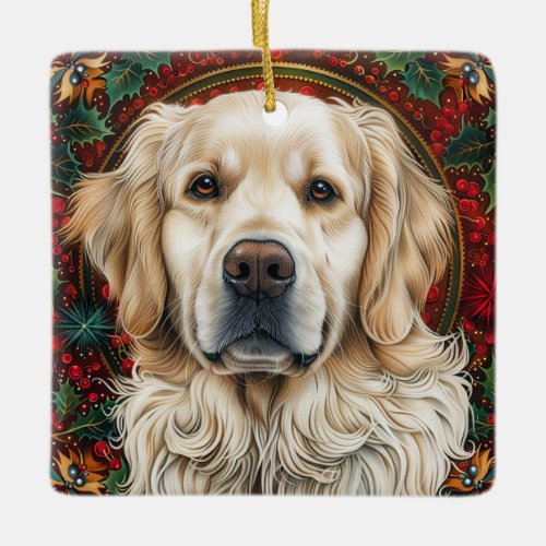 Christmas Golden Retreiver Dog Ceramic Ornament