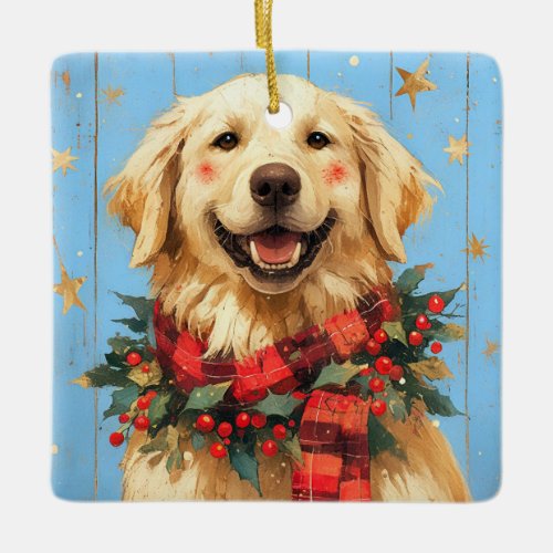 Christmas Golden Retreiver Dog Ceramic Ornament