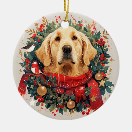 Christmas Golden Retreiver Dog Ceramic Ornament