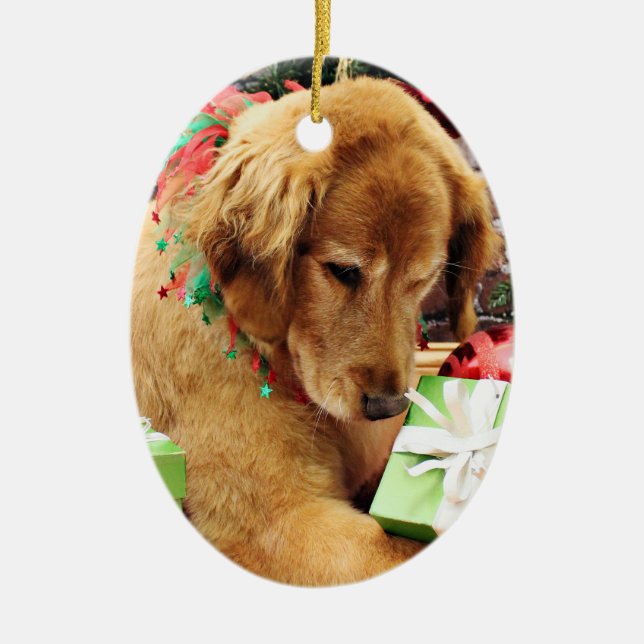 Christmas - Golden Retriever - Addison Ceramic Ornament (Front)