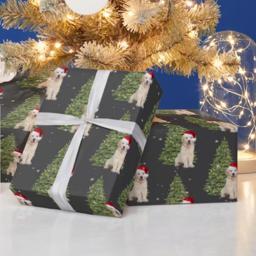 Christmas Golden Retriever and Tree  Wrapping Paper