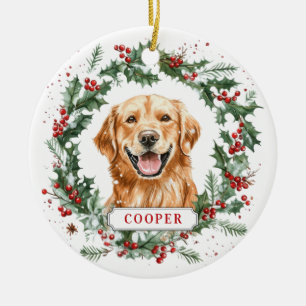 Christmas Golden Retriever Ceramic Circle Ornament