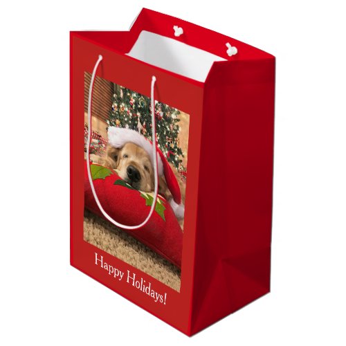 Christmas Golden Retriever Dog Asleep Under Tree Medium Gift Bag