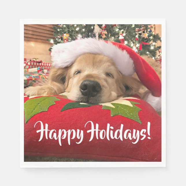 Christmas Golden Retriever Dog Asleep Under Tree Napkins (Front)